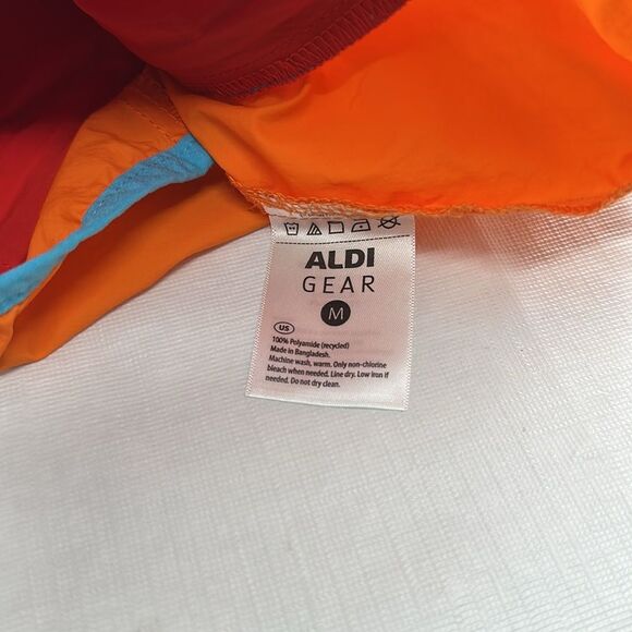Aldi Gear Jacket Medium Red Orange Blue Hooded Full Zip Windbreaker - Picture 7 of 10